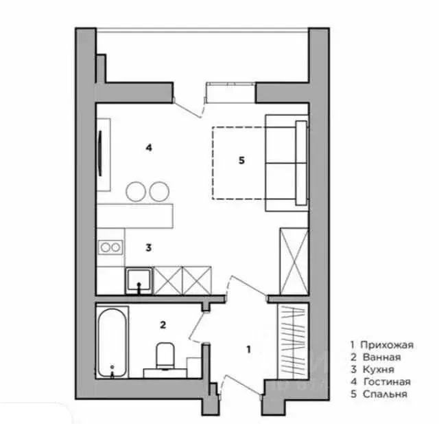 Студия Краснодарский край, Анапа Рождественская ул., 55к1 (34.4 м) - Фото 2