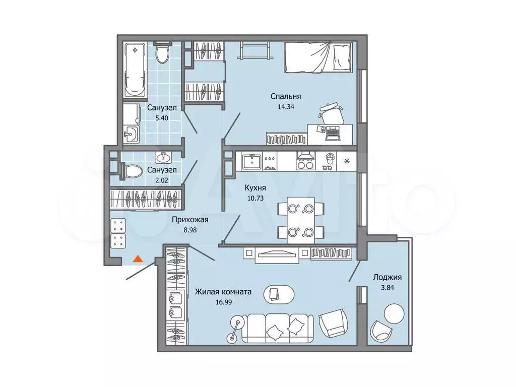 2-к. квартира, 60 м, 2/9 эт. - Фото 0