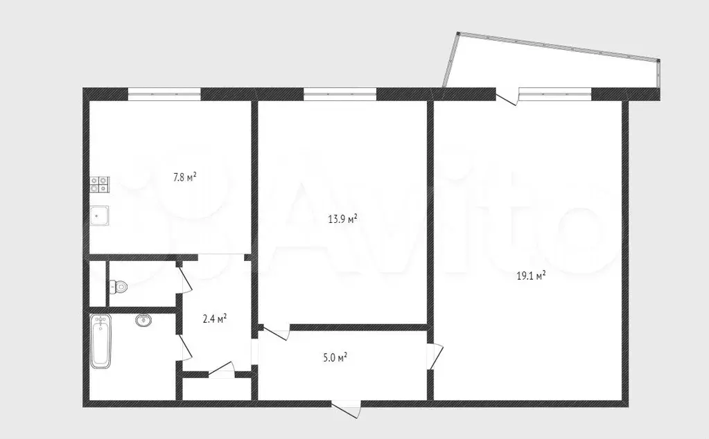 2-к. квартира, 52,6 м, 9/9 эт. - Фото 0