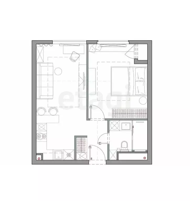 1-комнатная квартира: посёлок Петровский, Петровская улица, 1 (35.8 м) - Фото 1