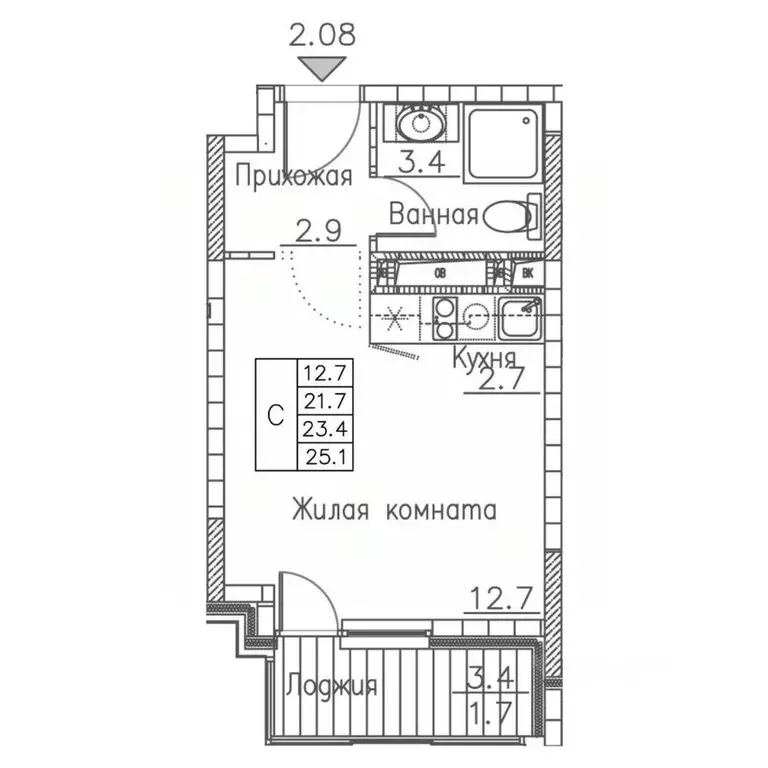 1-к кв. Приморский край, Владивосток ул. Расула Гамзатова, 7к1 (25.1 ... - Фото 1