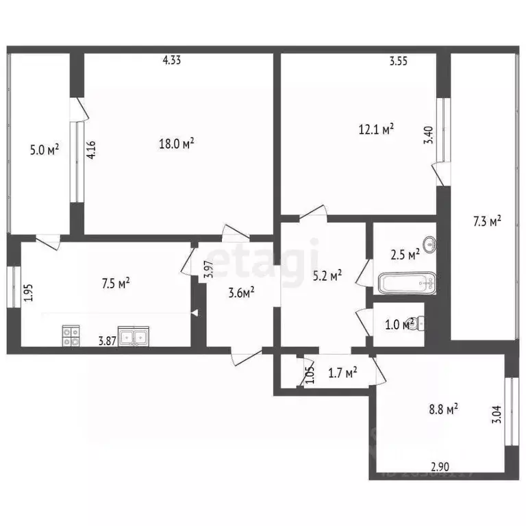 3-к кв. Севастополь ул. Колобова, 21 (73.1 м) - Фото 2