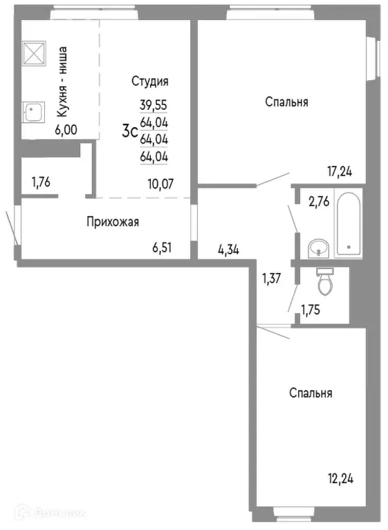 Продаётся 3-к квартира, 64.04 м - Фото 0