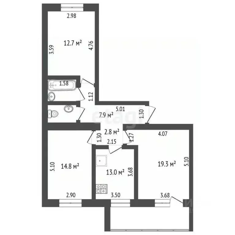 3-к кв. Саха (Якутия), Якутск ул. Кузьмина, 29/2 (73.0 м) - Фото 2