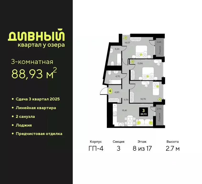 3-к кв. Тюменская область, Тюмень Дивный Квартал у Озера жилой ... - Фото 0