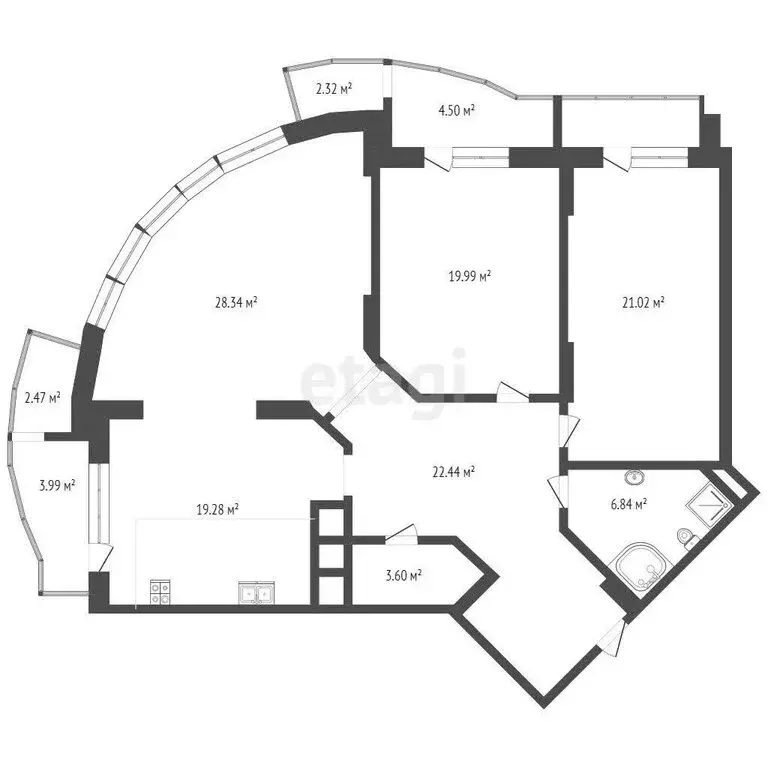 3-комнатная квартира: Тюмень, улица Малыгина, 90 (121.9 м) - Фото 1