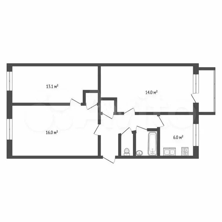 3-к. квартира, 62,3 м, 2/5 эт. - Фото 1