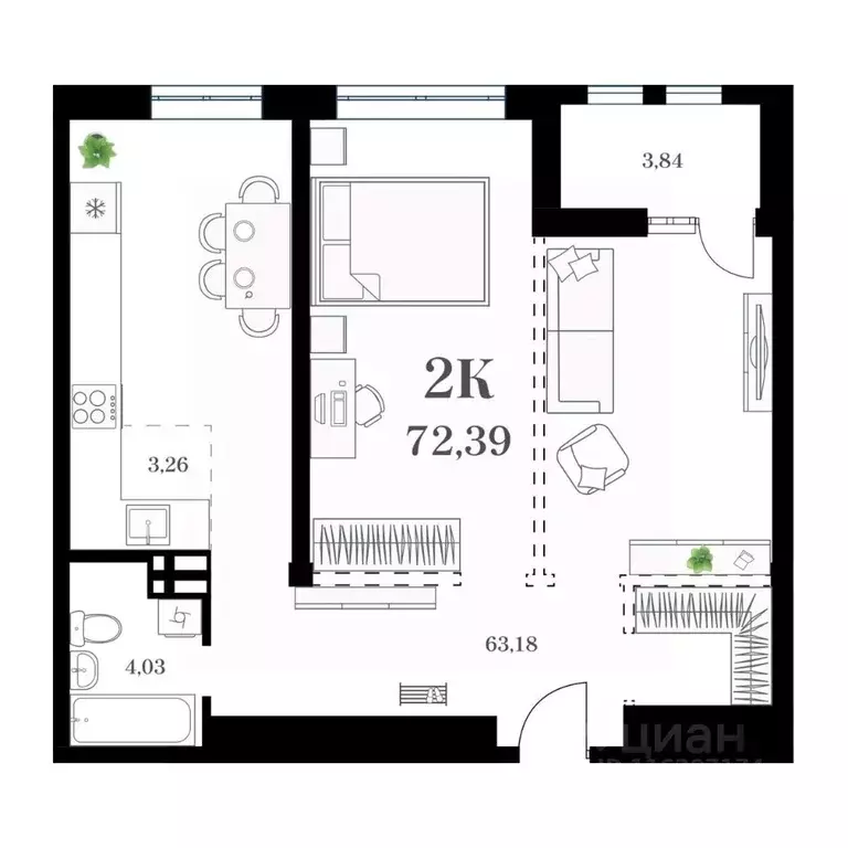 2-к кв. Приморский край, Владивосток ул. Леонова, 54 (72.39 м) - Фото 0