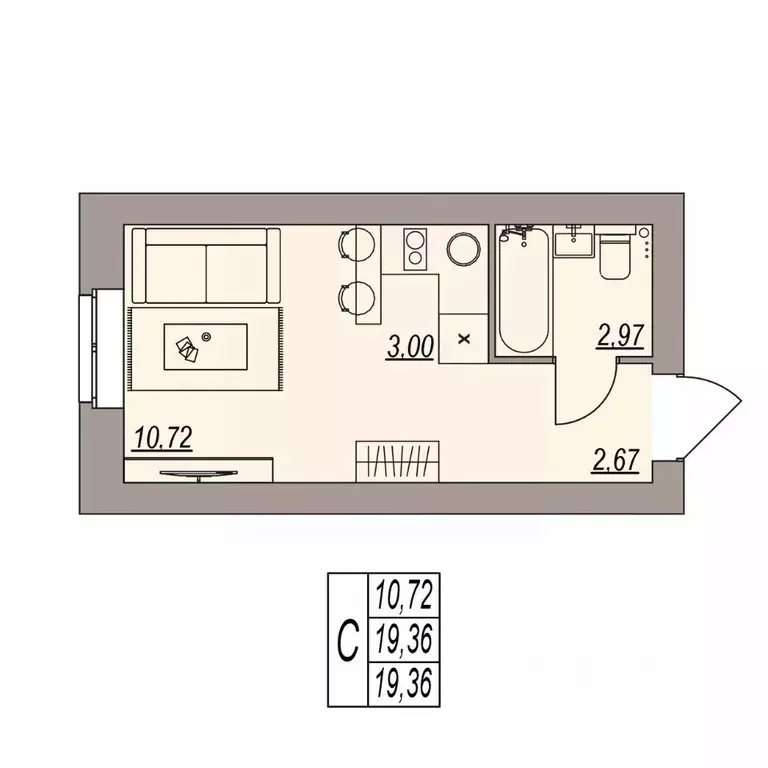 Студия Волгоградская область, Волгоград ул. Расула Гамзатова (19.36 м) - Фото 1