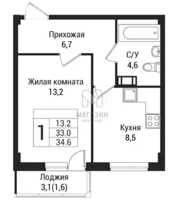1-комнатная квартира: Всеволожск, микрорайон Южный, Крымская улица, 1 ... - Фото 0