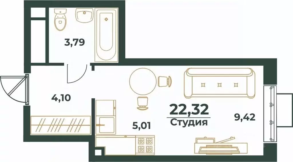 Студия Хабаровский край, Хабаровск Южный мкр, ул. Малиновского (22.32 ... - Фото 0