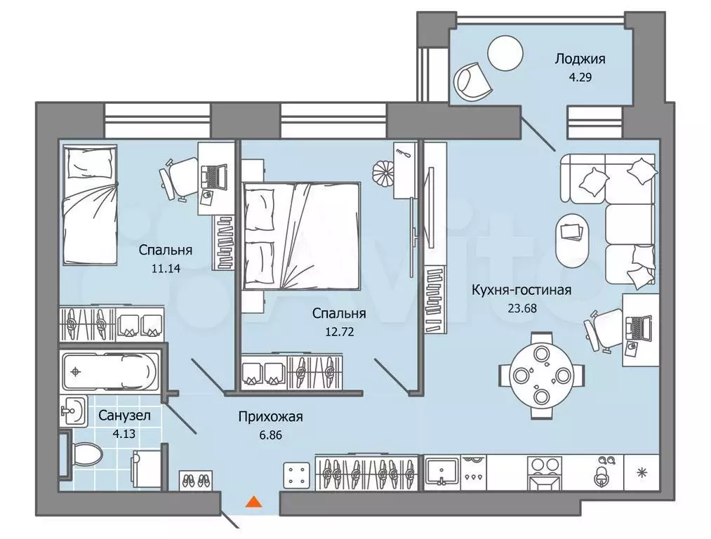 2-к. квартира, 61 м, 5/7 эт. - Фото 0