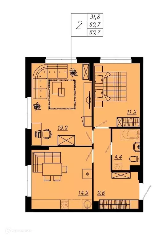 Продаётся 2-к квартира, 59.3 м - Фото 0