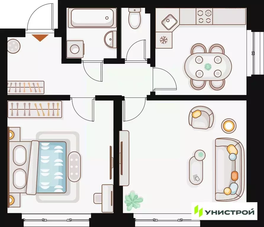 2-к кв. Татарстан, Казань Ку на Кулагина жилой комплекс (55.21 м) - Фото 0