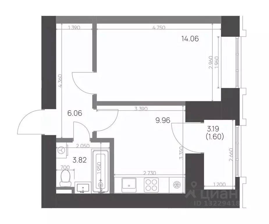1-к кв. Татарстан, Нижнекамск 15-й мкр, Калина жилой комплекс (35.5 м) - Фото 1