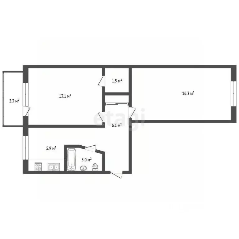 2-к кв. Башкортостан, Стерлитамак ул. Артема, 15 (46.4 м) - Фото 2
