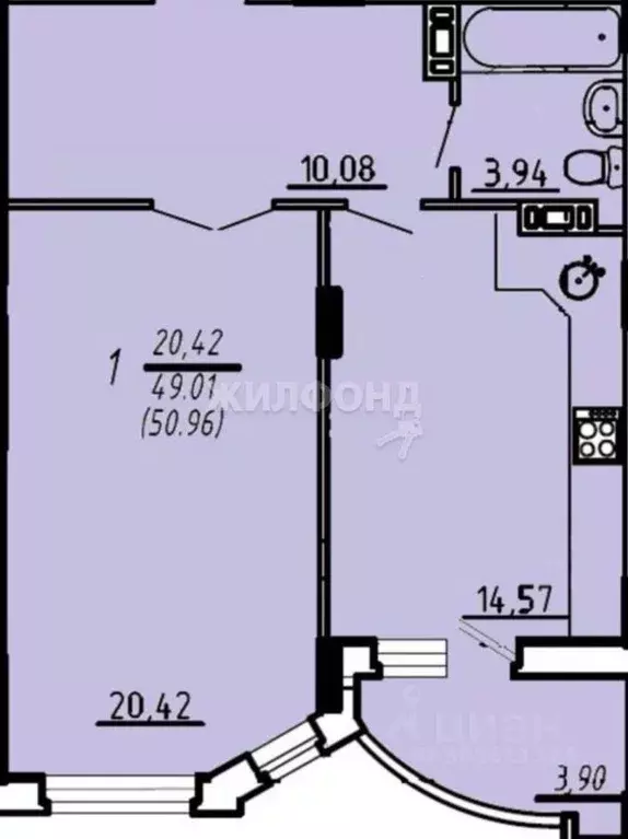 1-к кв. Брянская область, Брянск Белобережская ул., 20 (49.0 м) - Фото 0