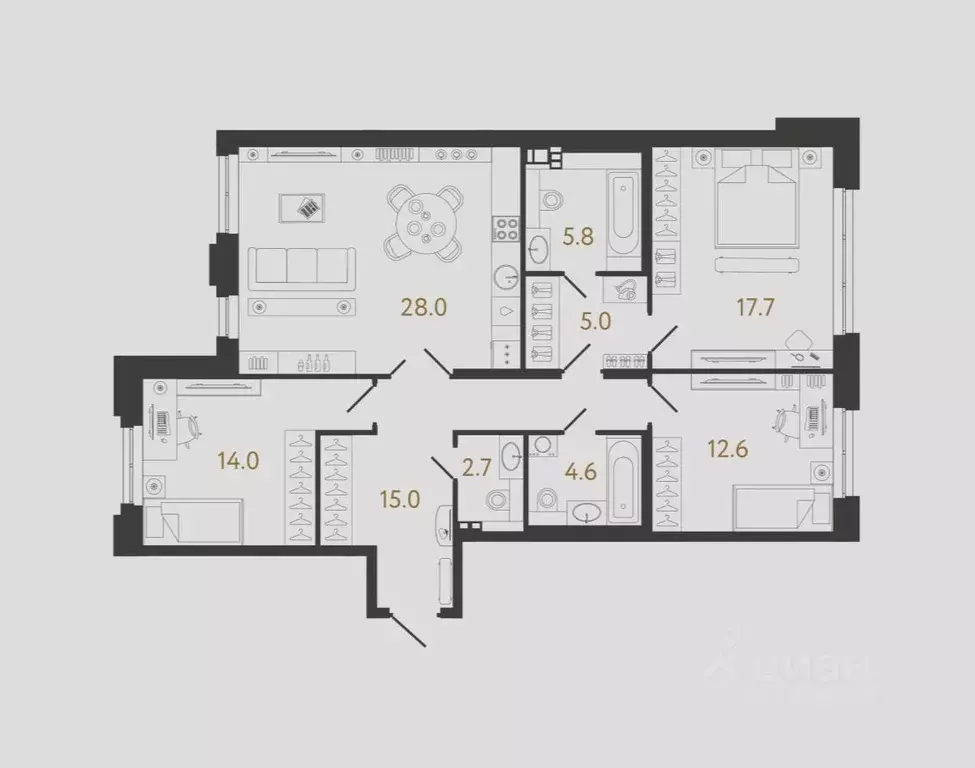 3-к кв. Санкт-Петербург ул. Чапыгина, 4 (105.5 м) - Фото 1
