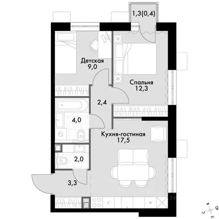 3-к кв. Приморский край, Владивосток Флагман жилой комплекс (50.9 м) - Фото 1