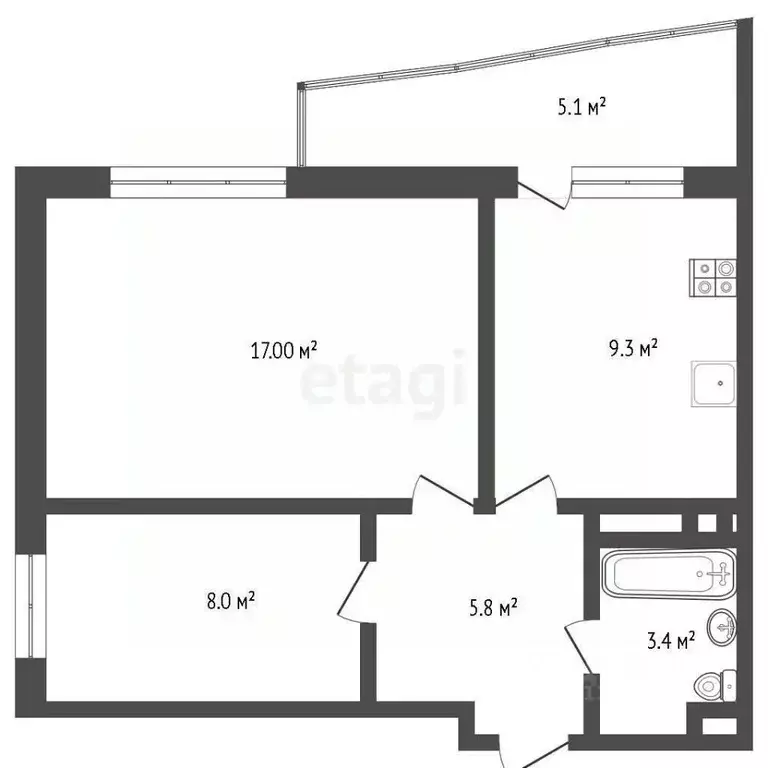 2-к кв. Тюменская область, Тюмень ул. Газовиков, 51 (43.7 м) - Фото 2