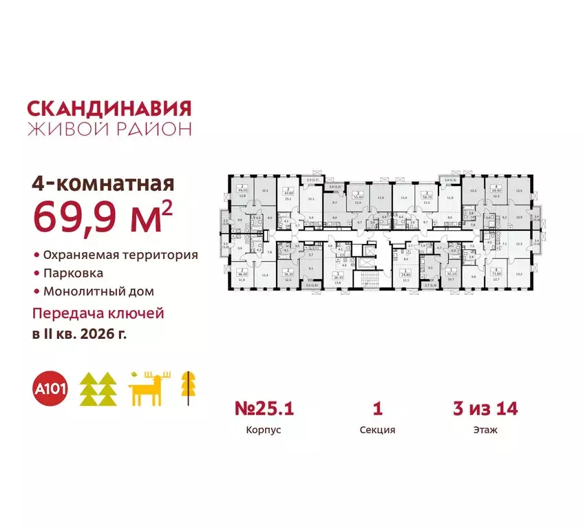 4-комнатная квартира: Москва, НАО, район Коммунарка, жилой комплекс ... - Фото 1