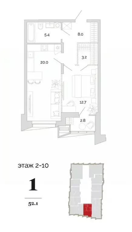 1-к кв. Пензенская область, Пенза Модернист жилой комплекс (52.1 м) - Фото 1