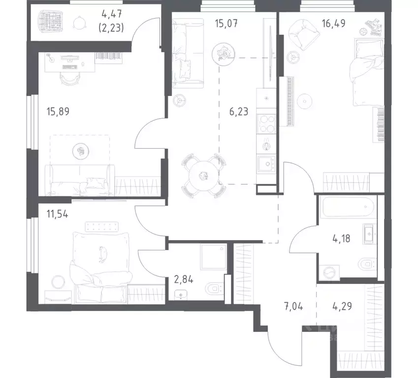 3-к кв. Башкортостан, Уфа ул. Минигали Губайдуллина, 8к9 (85.8 м) - Фото 1