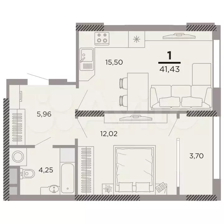 1-к. квартира, 41,4 м, 10/25 эт. - Фото 0