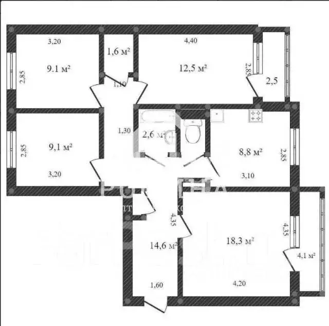 4-к кв. Хабаровский край, Комсомольск-на-Амуре ул. Калинина, 41 (78.8 ... - Фото 2