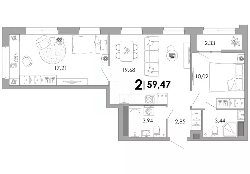 2-к кв. Владимирская область, Владимир Уно жилой комплекс (59.47 м) - Фото 1