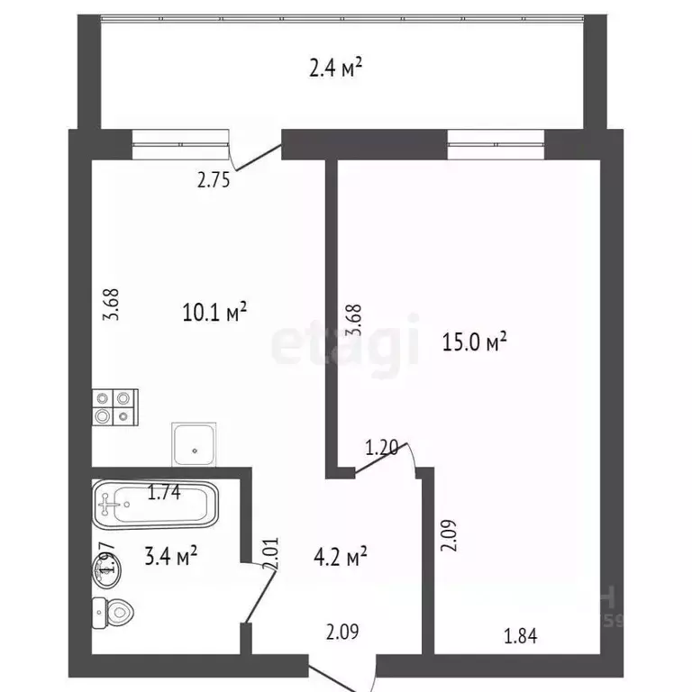 1-к кв. Саха (Якутия), Якутск ул. Каландаришвили, 12 (32.7 м) - Фото 2