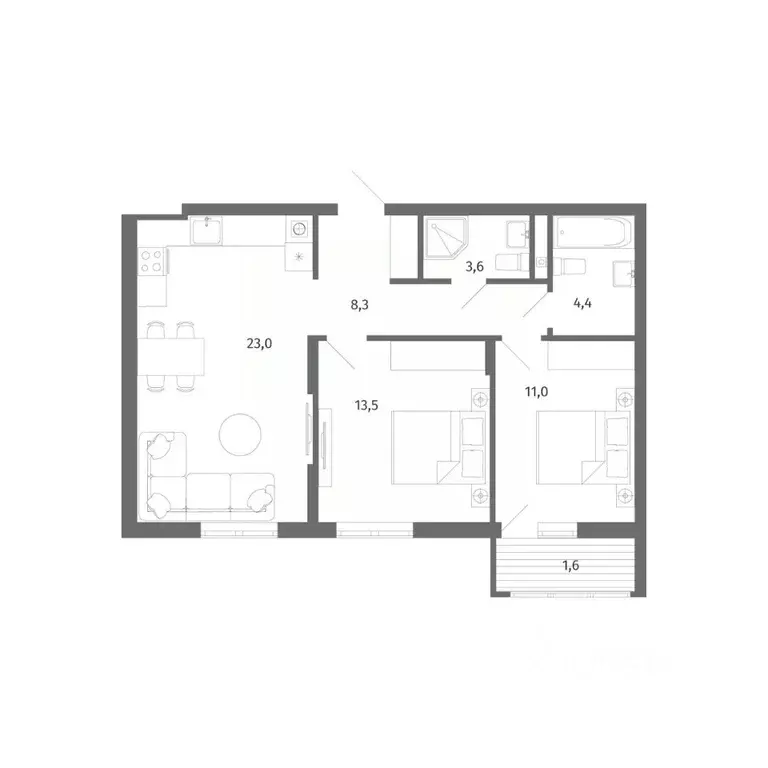 2-к кв. Калининградская область, Гурьевск ул. Лазурная, 18к2 (65.4 м) - Фото 1