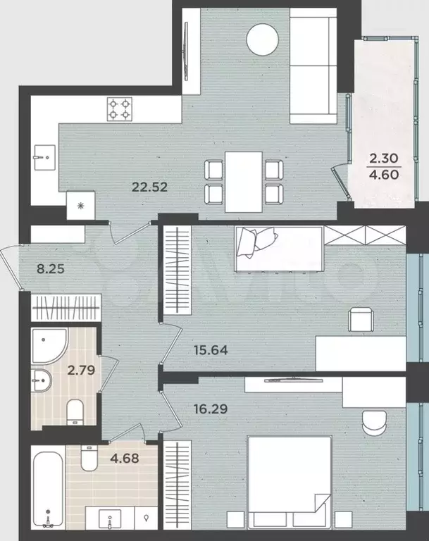 2-к. квартира, 72,5 м, 2/8 эт. - Фото 1