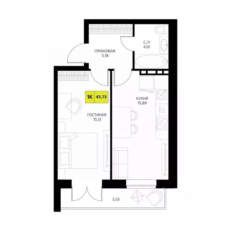 1-к кв. Дагестан, Дербент  (45.73 м) - Фото 1