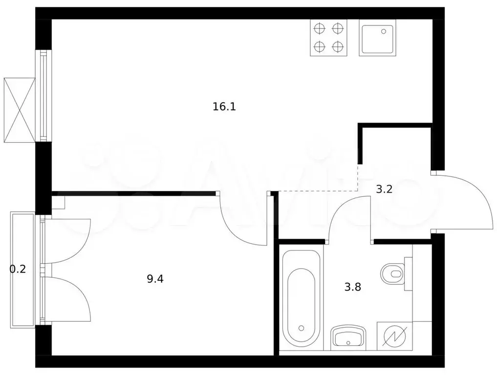 1-к. квартира, 32,7 м, 7/9 эт. - Фото 0