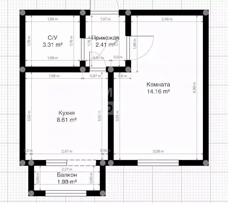 1-к кв. Кабардино-Балкария, Нальчик ул. Головко, 99 (30.3 м) - Фото 2