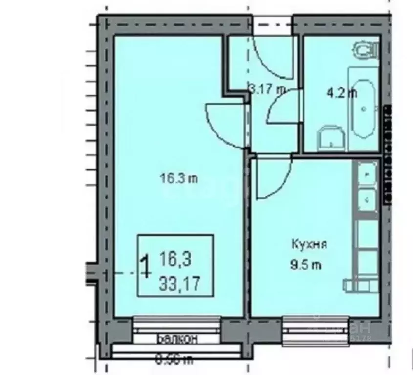 1-к кв. Татарстан, Казань ул. Рауиса Гареева, 105Б (33.1 м) - Фото 0