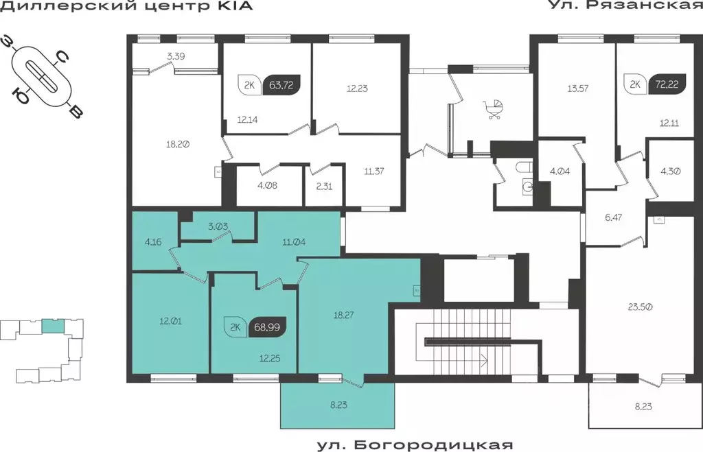 2-к кв. Тульская область, Тула ул. Богородицкая, 8В (63.22 м) - Фото 1