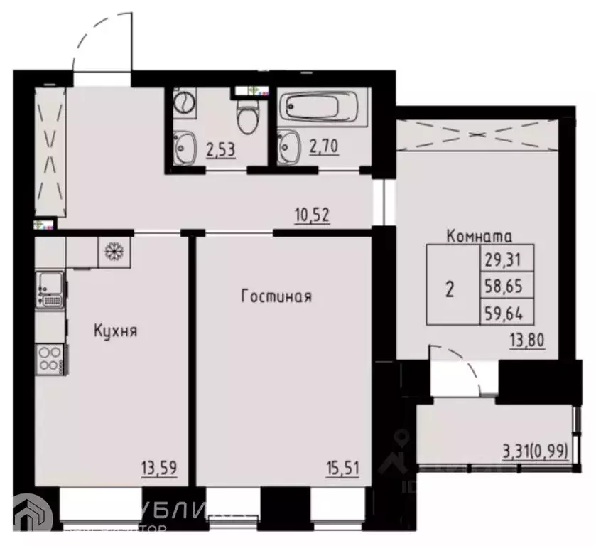 2-к кв. Красноярский край, Красноярск ул. Елены Стасовой, 80 (59.64 м) - Фото 0