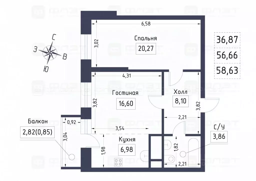 2-к кв. Татарстан, Казань ул. Братьев Касимовых, 35 (56.7 м) - Фото 1