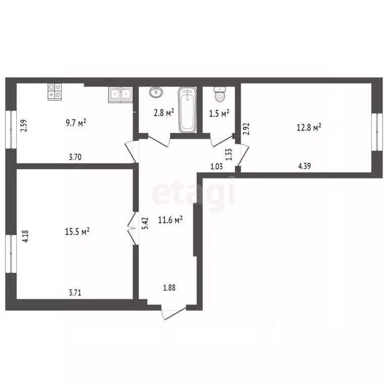 2-к кв. Саха (Якутия), Якутск ул. Маяковского, 102 (53.9 м) - Фото 2