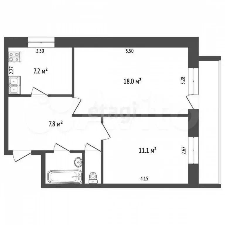 2-к. квартира, 48,3 м, 5/5 эт. - Фото 0