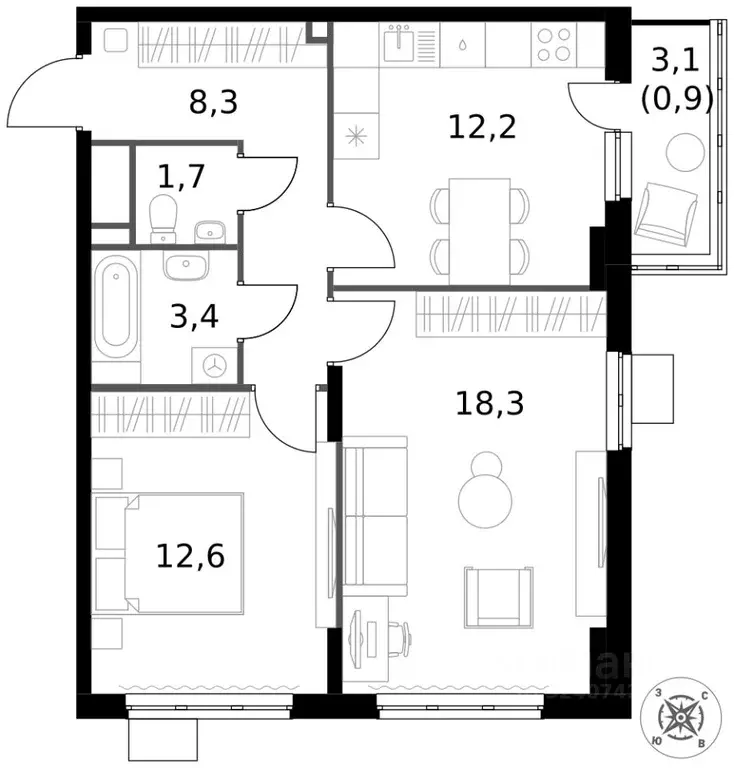 2-к кв. Московская область, Ленинский городской округ, д. Сапроново ... - Фото 2