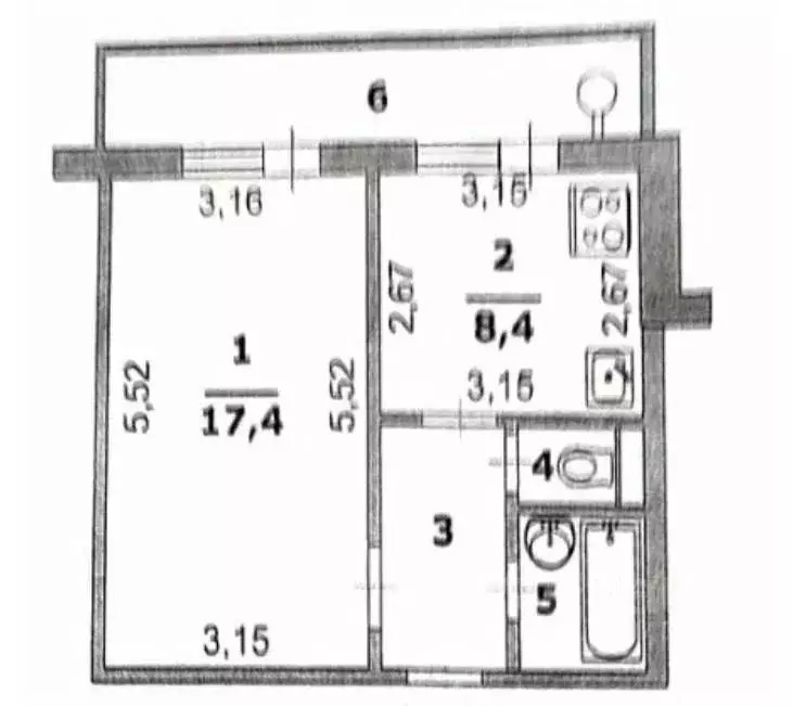 1-к кв. Белгородская область, Белгород ул. Есенина, 48 (32.5 м) - Фото 2