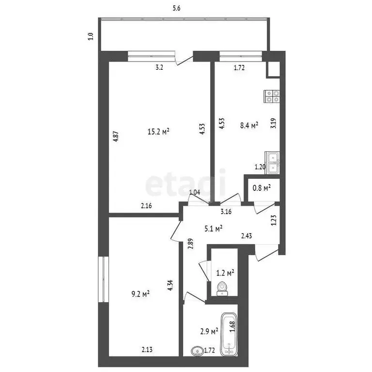 2-комнатная квартира: Исетское, переулок Строителей, 2 (42.8 м) - Фото 0