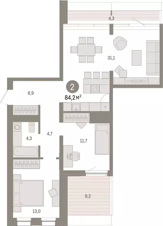 2-комнатная квартира: Тюмень, Мысовская улица, 26к1 (84.18 м) - Фото 1