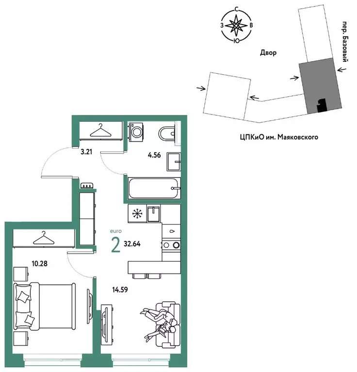 2-к кв. Свердловская область, Екатеринбург пер. Базовый, 10 (32.64 м) - Фото 1