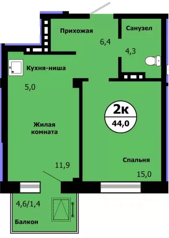 2-к кв. Красноярский край, Красноярск ул. Лесников, 49 (43.2 м) - Фото 0