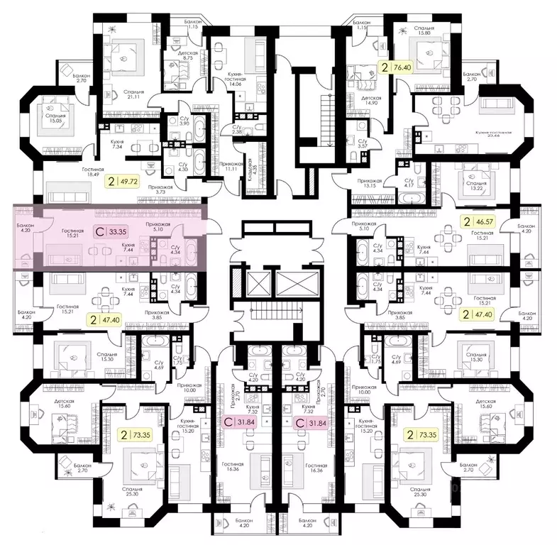 Студия Тверская область, Тверь Урбан Парк жилой комплекс (33.35 м) - Фото 2