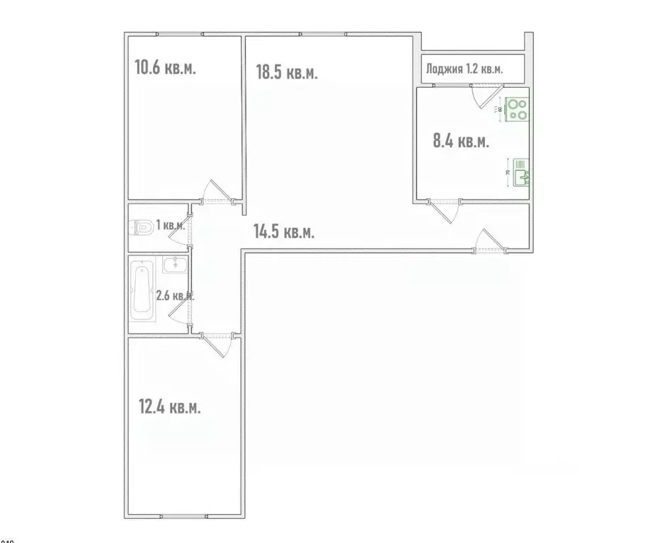 3-к кв. Омская область, Омск ул. Дианова, 12/1 (69.2 м) - Фото 2